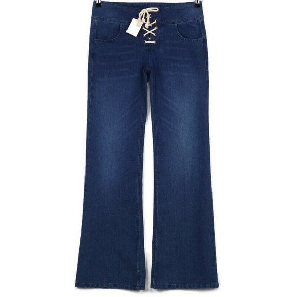 Olsenboye‎ Flare Wide Leg Jeans Lace Up Springtime In Paris 1 x 33 - Picture 1 of 11